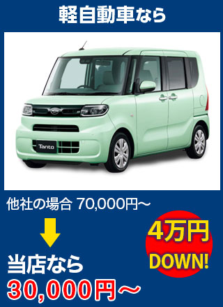 軽自動車なら、他社の場合70,000円～のところをツカハラなら30,000円～　5万円DOWN！